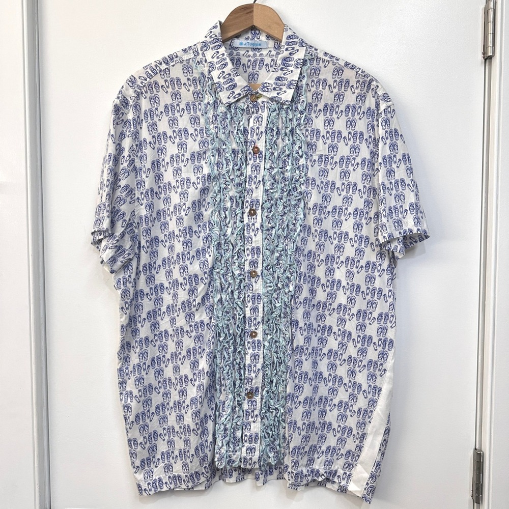 El Tuggle Flip Flop Wedding Shirt XL Beach White Amalfi Coast Resortwear Camp - Picture 2 of 10